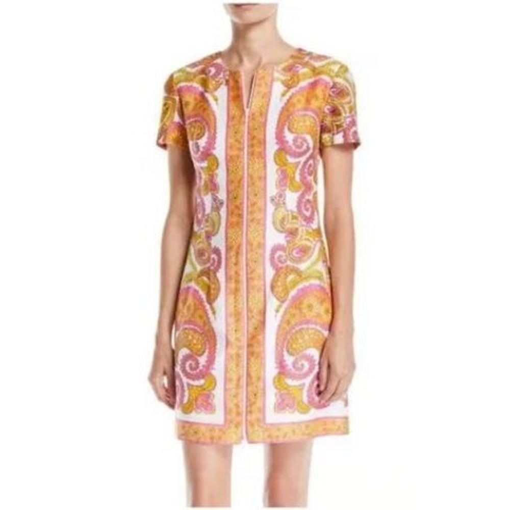 Trina Turk Sheath Arboredtum Dress Womens 8  California Paisley Front Zip Cotton
